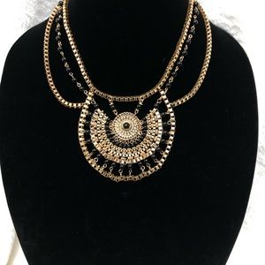Black/gold statement necklace with tiny crystals